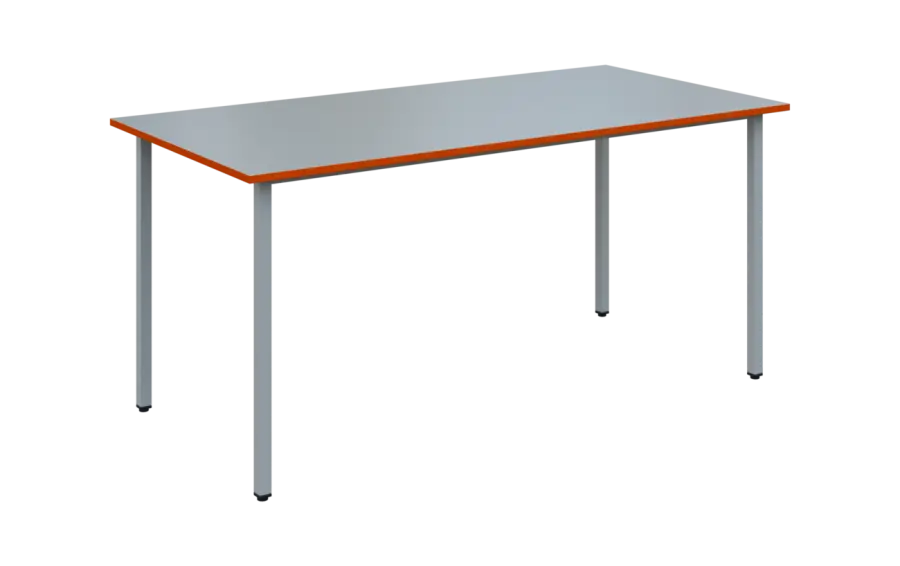 JSB 160N Jídelní stůl 1600 x 800 mm, deska šedá s hranou pomeranč / podnož stříbrná